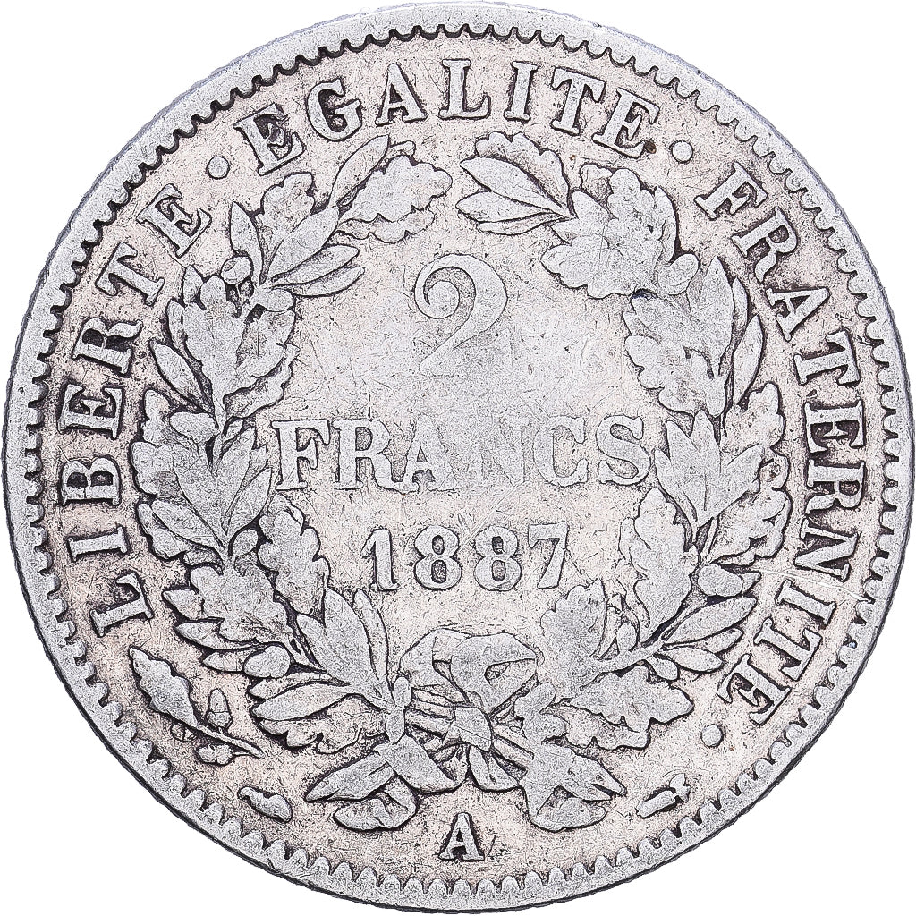 Francia, 2 Francs, 1887, Paris, Plata, BC