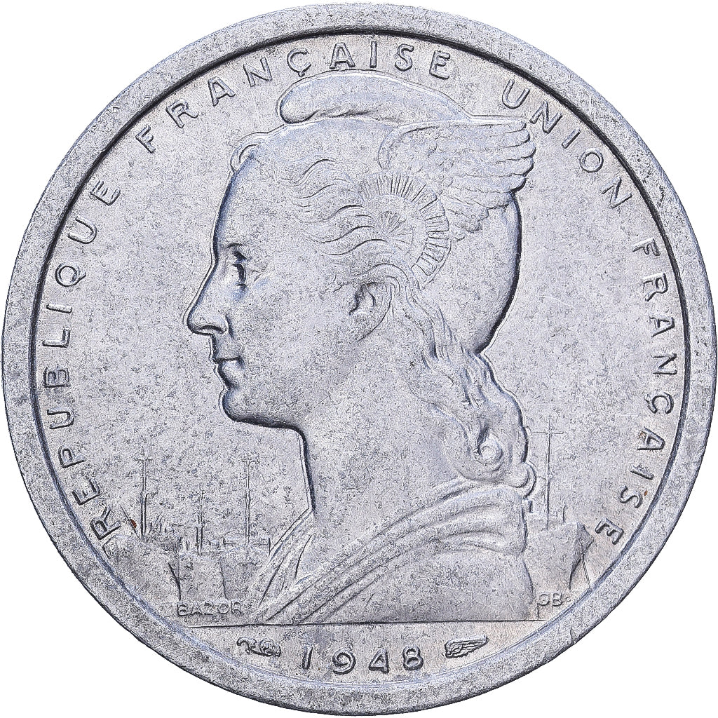 África ecuatorial francesa, 2 Francs, 1948, Paris, Aluminio, BC