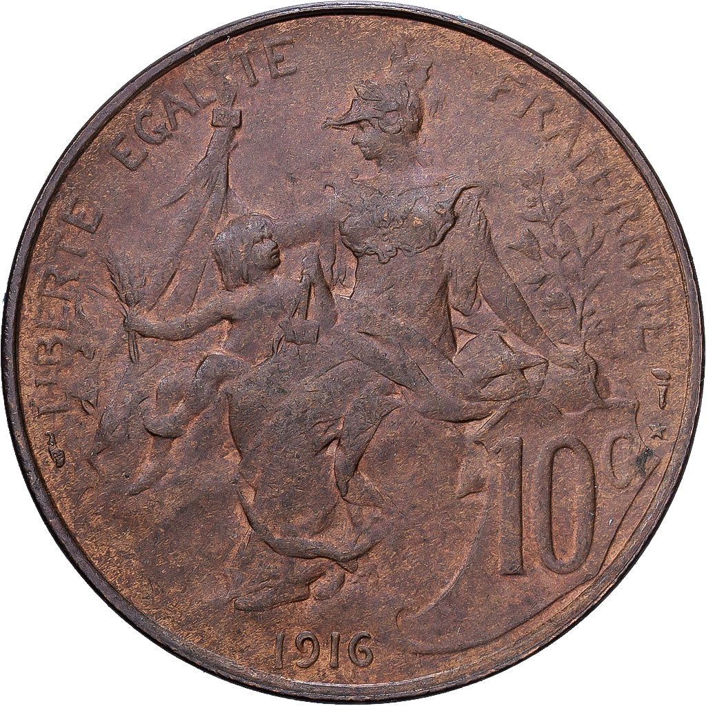 France, 10 Centimes, 1916, Bronze, VF(30-35)