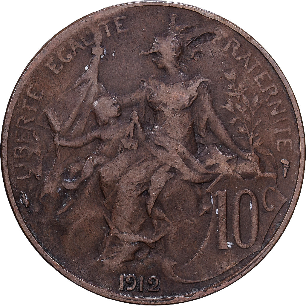 France, 10 Centimes, 1912, Paris, Bronze, VF(30-35)