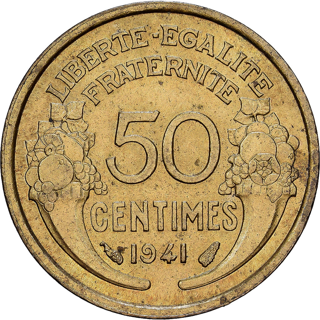 Frankrijk, 50 Centimes, Morlon, 1941, Paris, Aluminum-Bronze, FR+