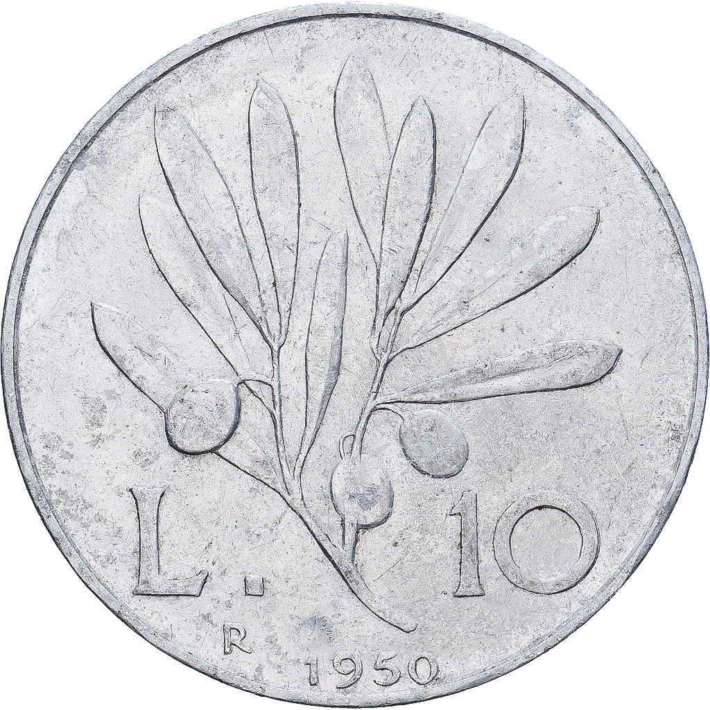 Italy, 10 Lire, 1950, Rome, Aluminum, EF(40-45)