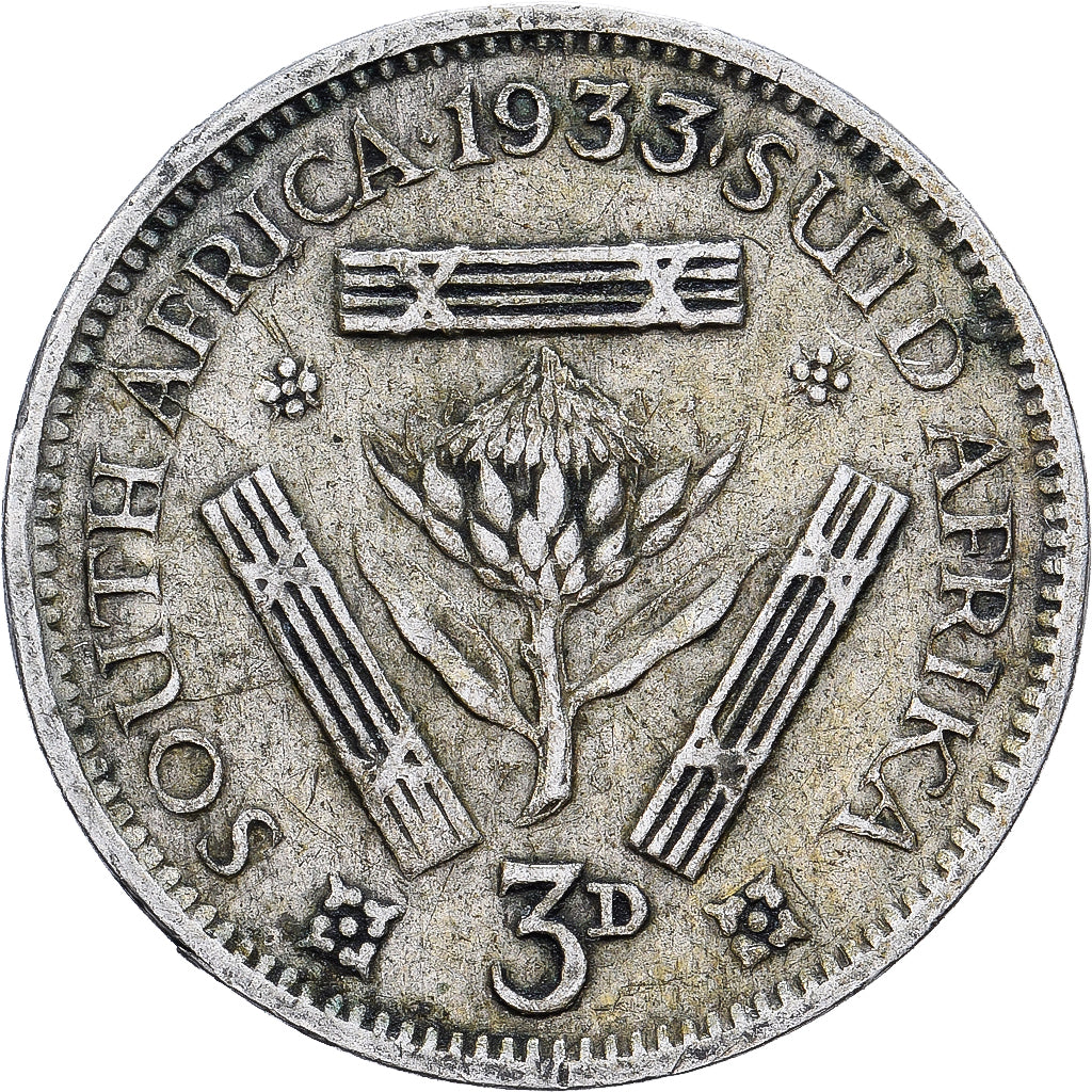 Afrique du Sud, George V, 3 Pence, 1933, Pretoria, Argent, B+