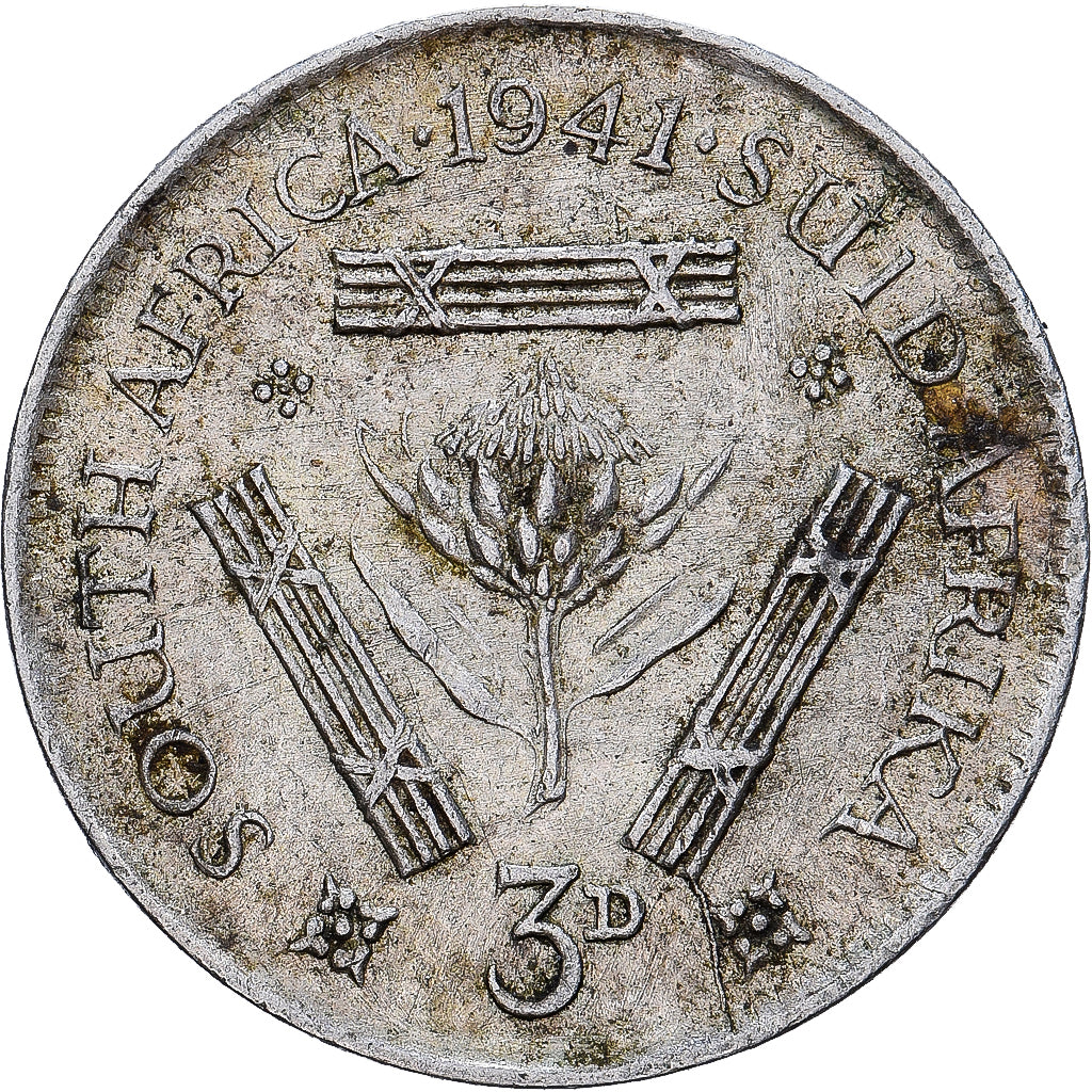 Afrique du Sud, George V, 3 Pence, 1941, Pretoria, Argent, B+