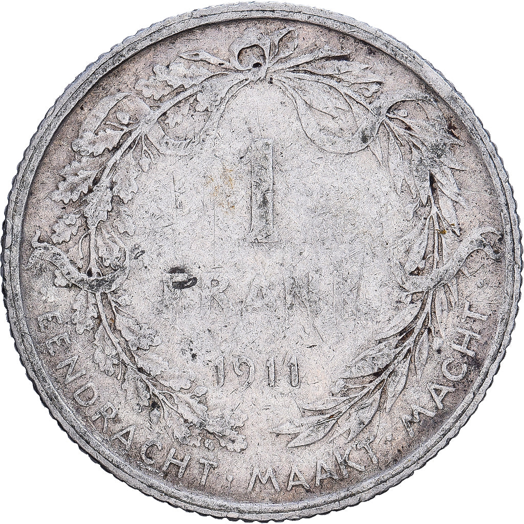 Bélgica, Albert I, 1 Franc, 1911, Brussels, Plata, BC