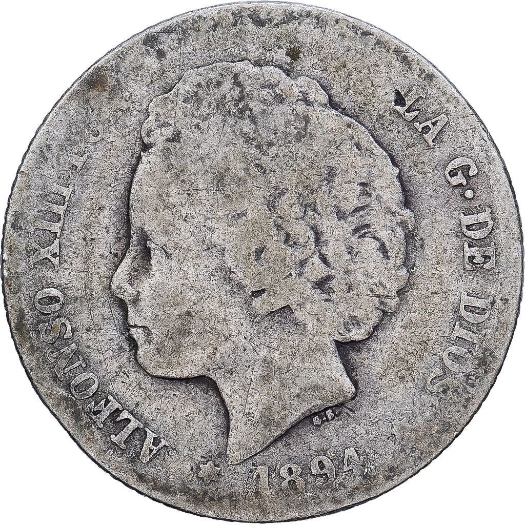 España, Alfonso XIII, 1 Peseta, 1894, Madrid, Plata, BC