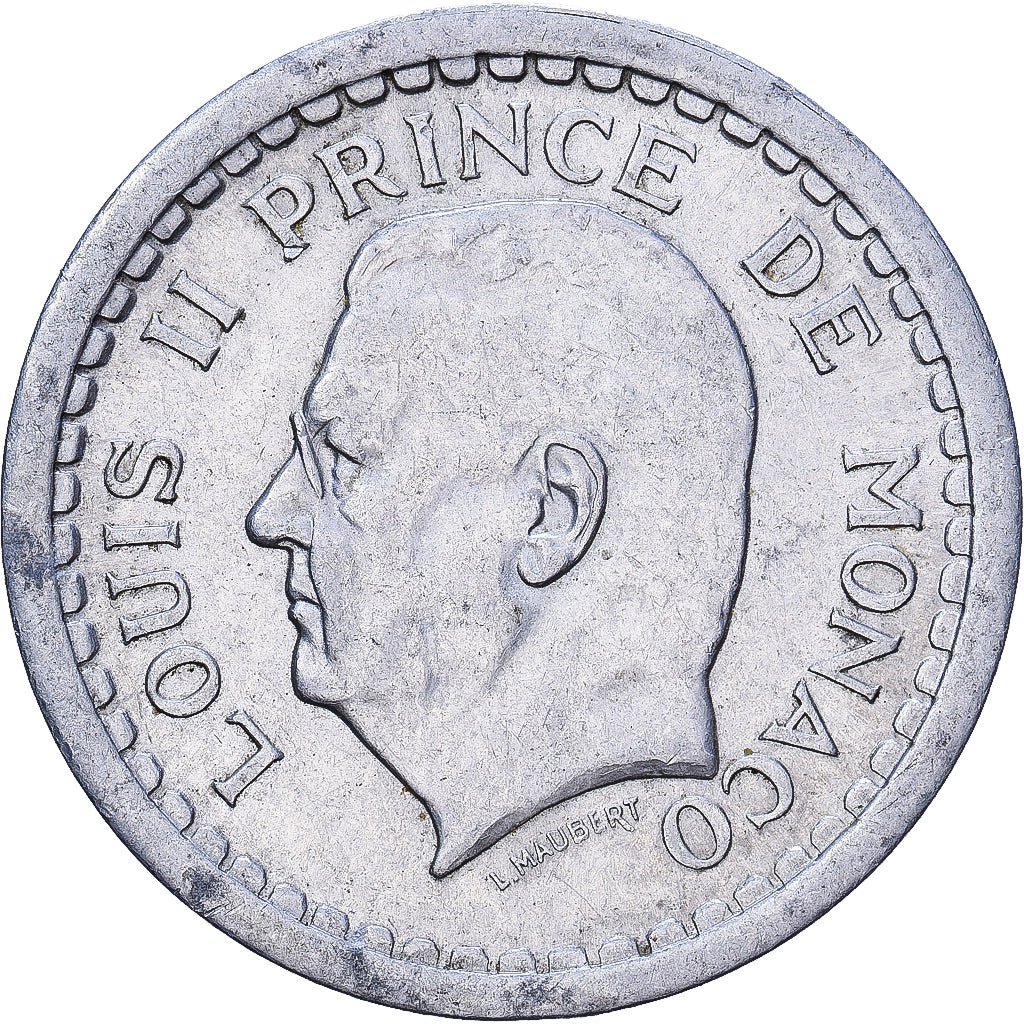 Mónaco, Louis II, 2 Francs, 1943, Paris, Aluminio, MBC