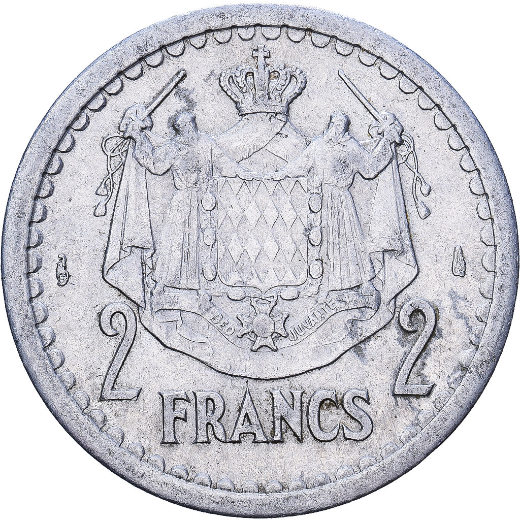 Mónaco, Louis II, 2 Francs, 1943, Paris, Aluminio, MBC