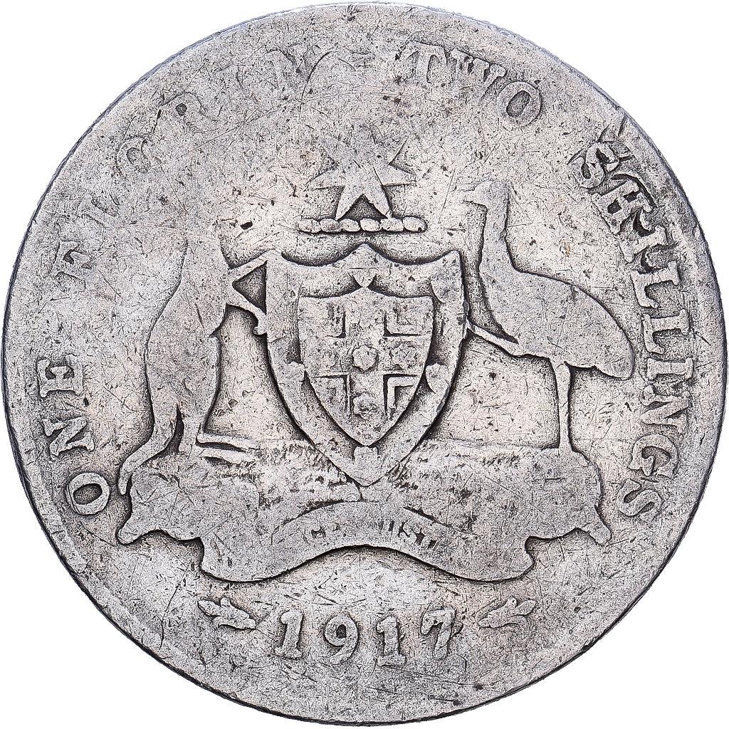 Australia, George V, 1 Florin, 1917, Sydney, Silver, F(12-15)