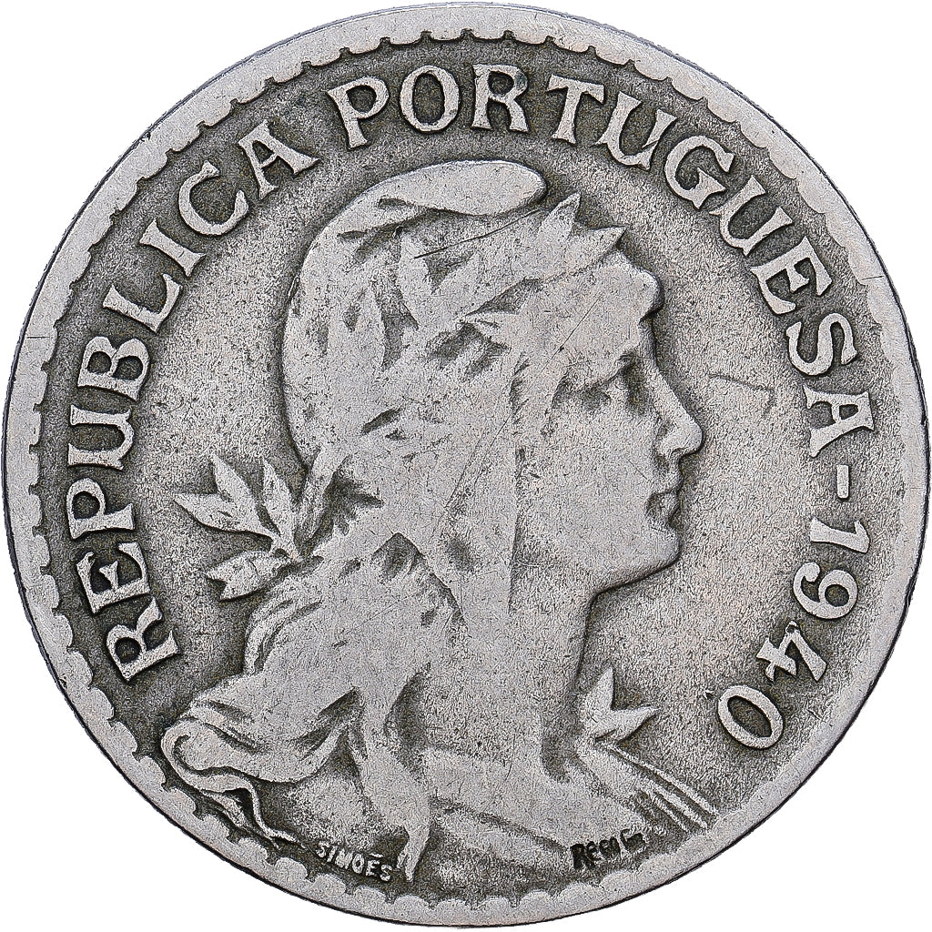 Portugal, 1 Escudo, 1940, Lisbon, Níquel - latón, BC+