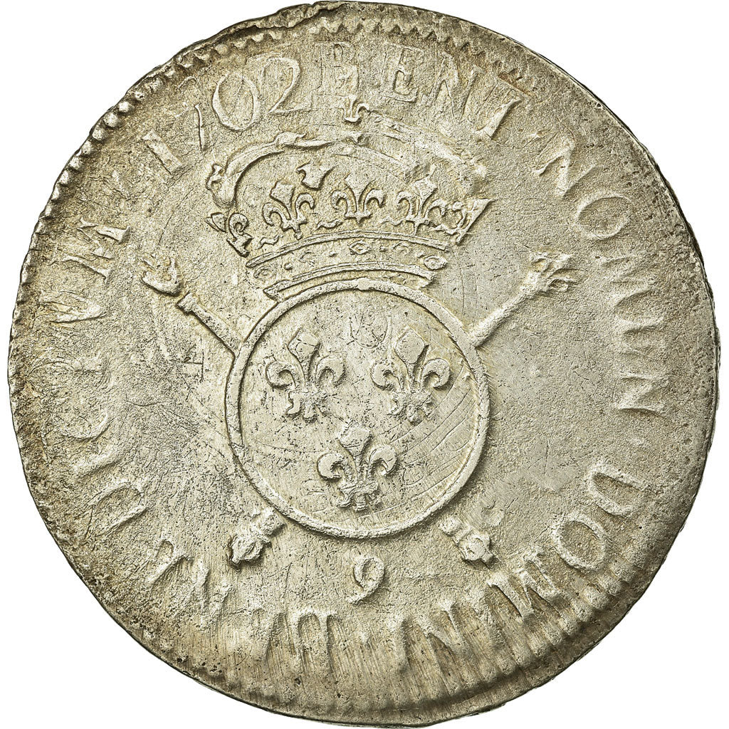 Munten, Frankrijk, Louis XIV, Écu aux insignes, Ecu, 1702, Rennes, FR+, Zilver