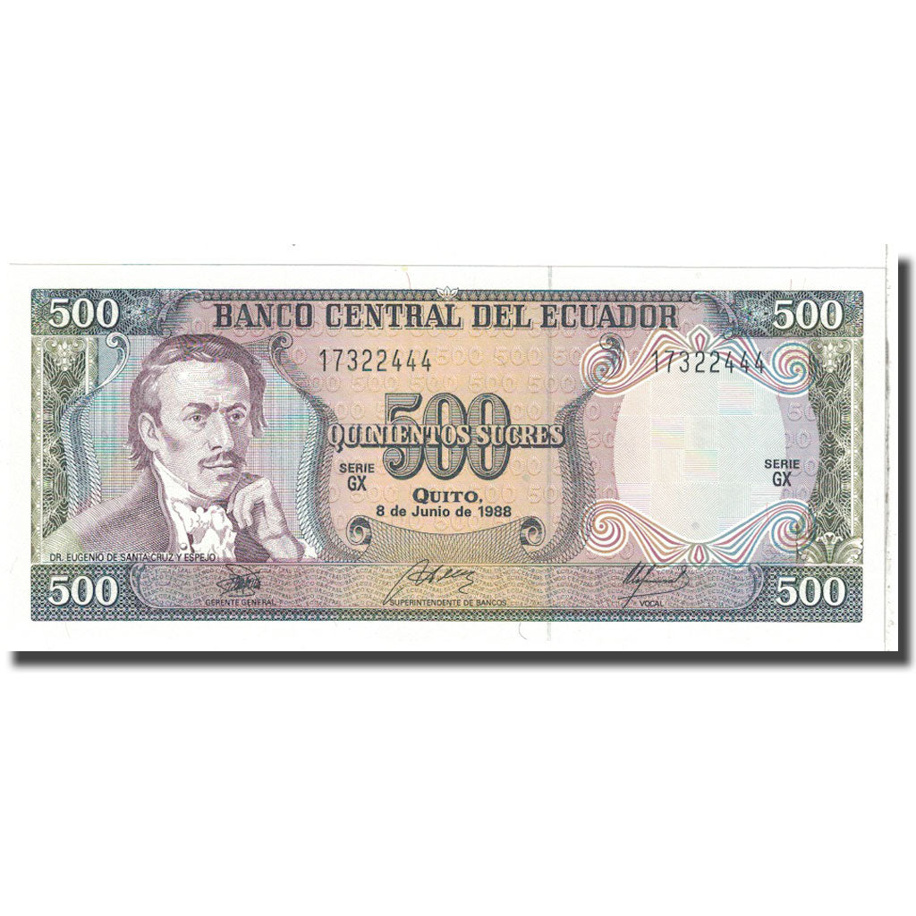 Banknote, Ecuador, 500 Sucres, 1988, 1988-06-08, KM:124Aa, UNC(65-70)