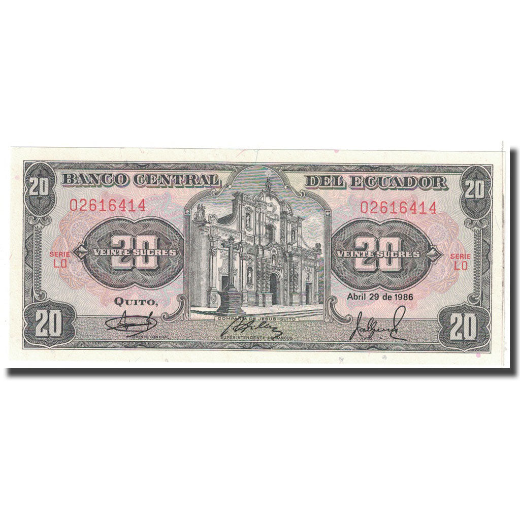 Banknote, Ecuador, 20 Sucres, 1986, 1986-04-29, KM:121Aa, UNC(65-70)