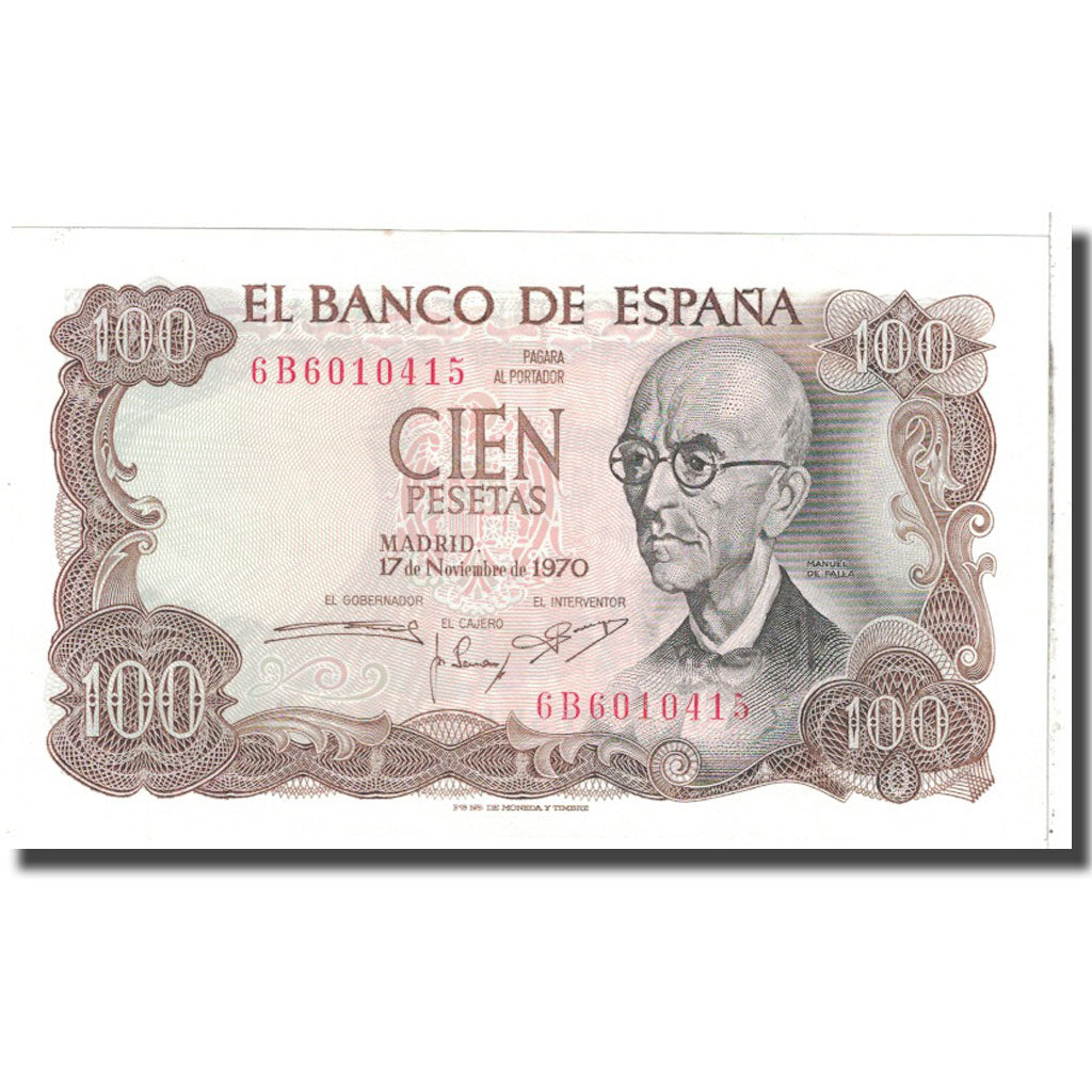 Nota, Espanha, 100 Pesetas, 1970, 1970-11-17, KM:152a, UNC(65-70)