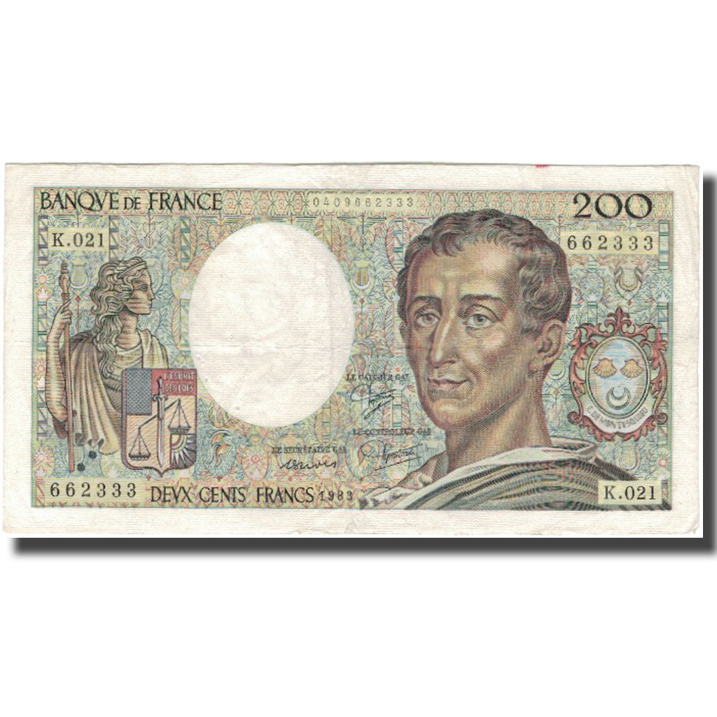 Francja, 200 Francs, Montesquieu, 1983, VF(30-35), Fayette:70.3, KM:155a