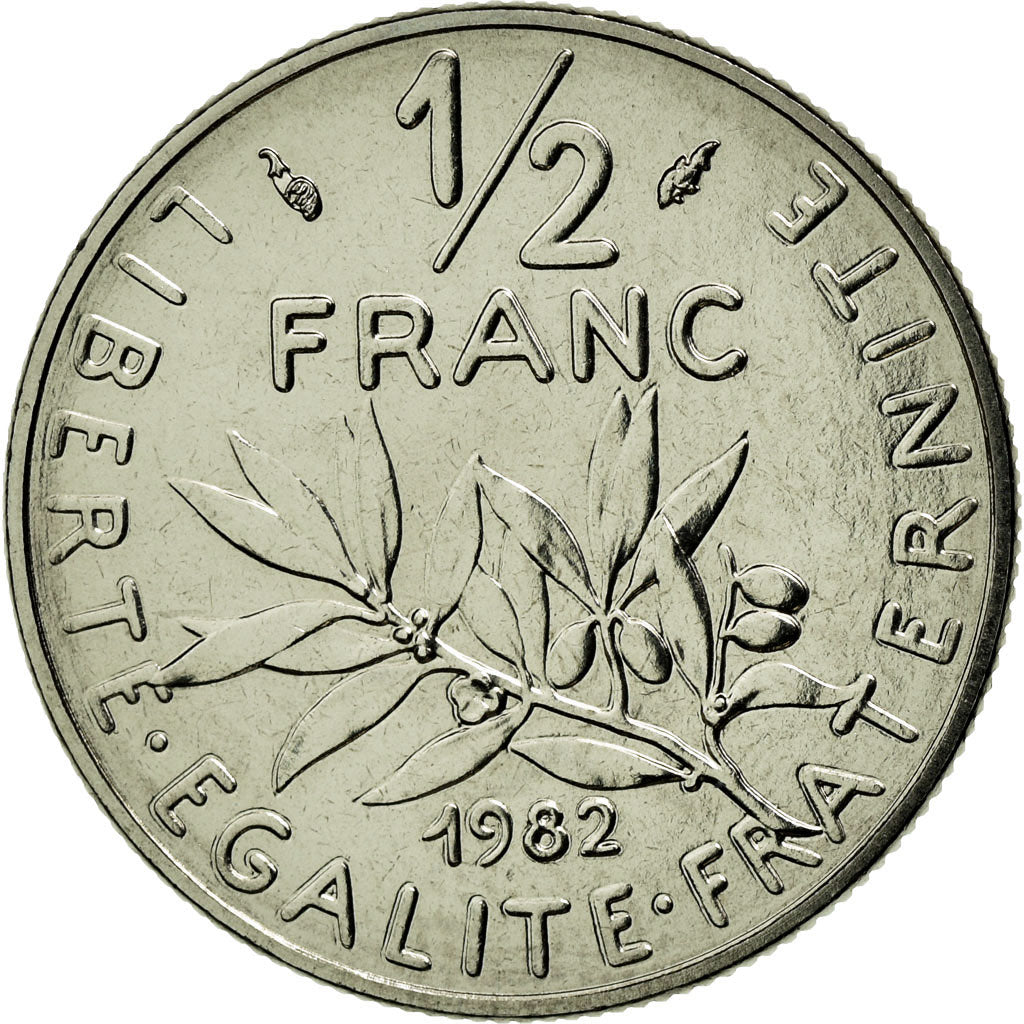 Moneta, Francja, Semeuse, 1/2 Franc, 1982, MS(65-70), Nikiel, Gadoury:429