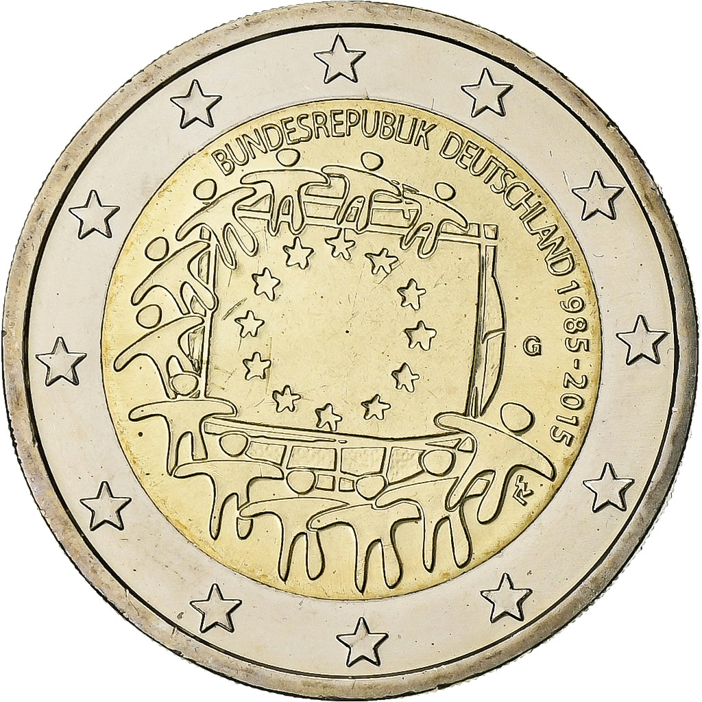 Allemagne, 2 Euro, 2015, Karlsruhe, 30 ans   Drapeau européen, SPL+