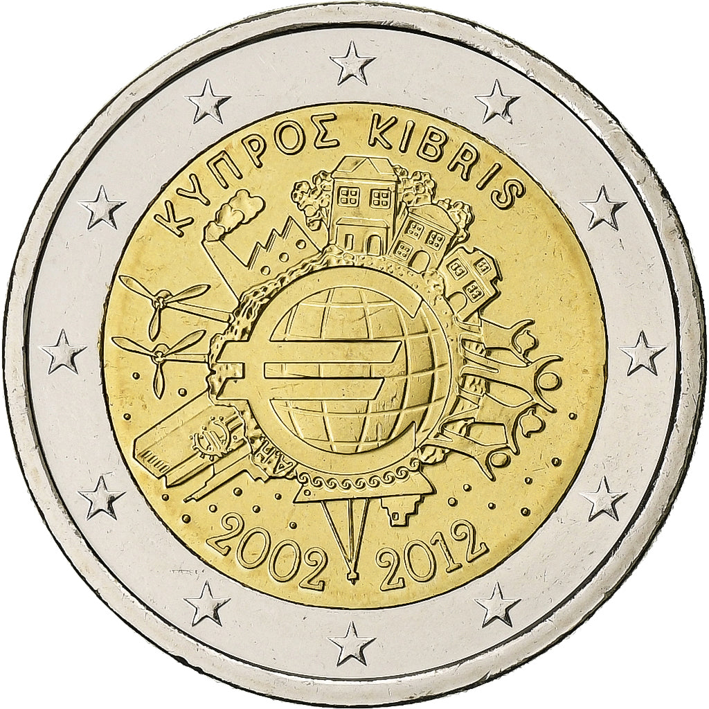 Chipre, 2 Euro, €uro 2002-2012, 2012, MS(64), Bimetálico
