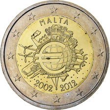 Malta, 2 Euro, 10 Jahre Euro, 2012, SPL+, Bi-metallico, KM:139