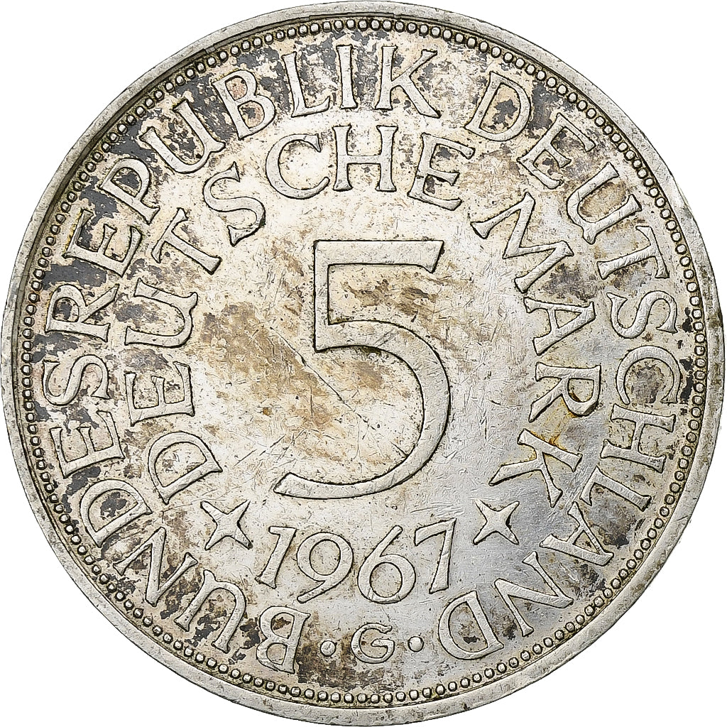 GERMANY - FEDERAL REPUBLIC, 5 Mark, 1967, Munich, Silver, AU(55-58), KM:112.1