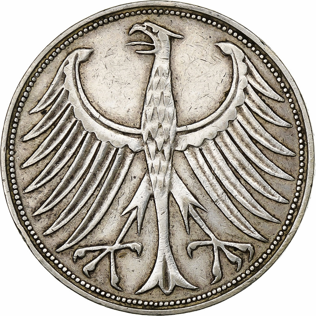 GERMANY - FEDERAL REPUBLIC, 5 Mark, 1951, Stuttgart, Silver, AU(55-58), KM:112.1
