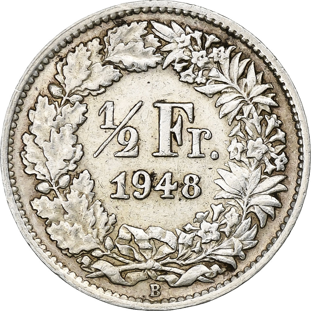 Switzerland, 1/2 Franc, 1948, Bern, Silver, AU(55-58), KM:23