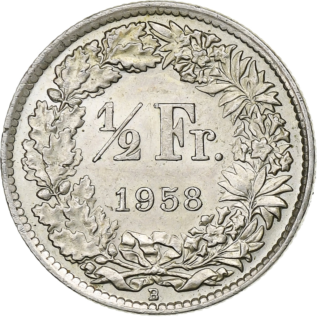 Switzerland, 1/2 Franc, 1958, Bern, Silver, AU(55-58), KM:23