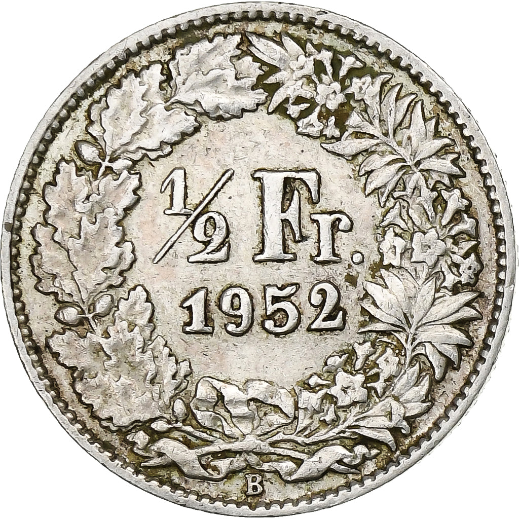 Suíça, 1/2 Franc, 1952, Bern, Prata, AU(50-53), KM:23