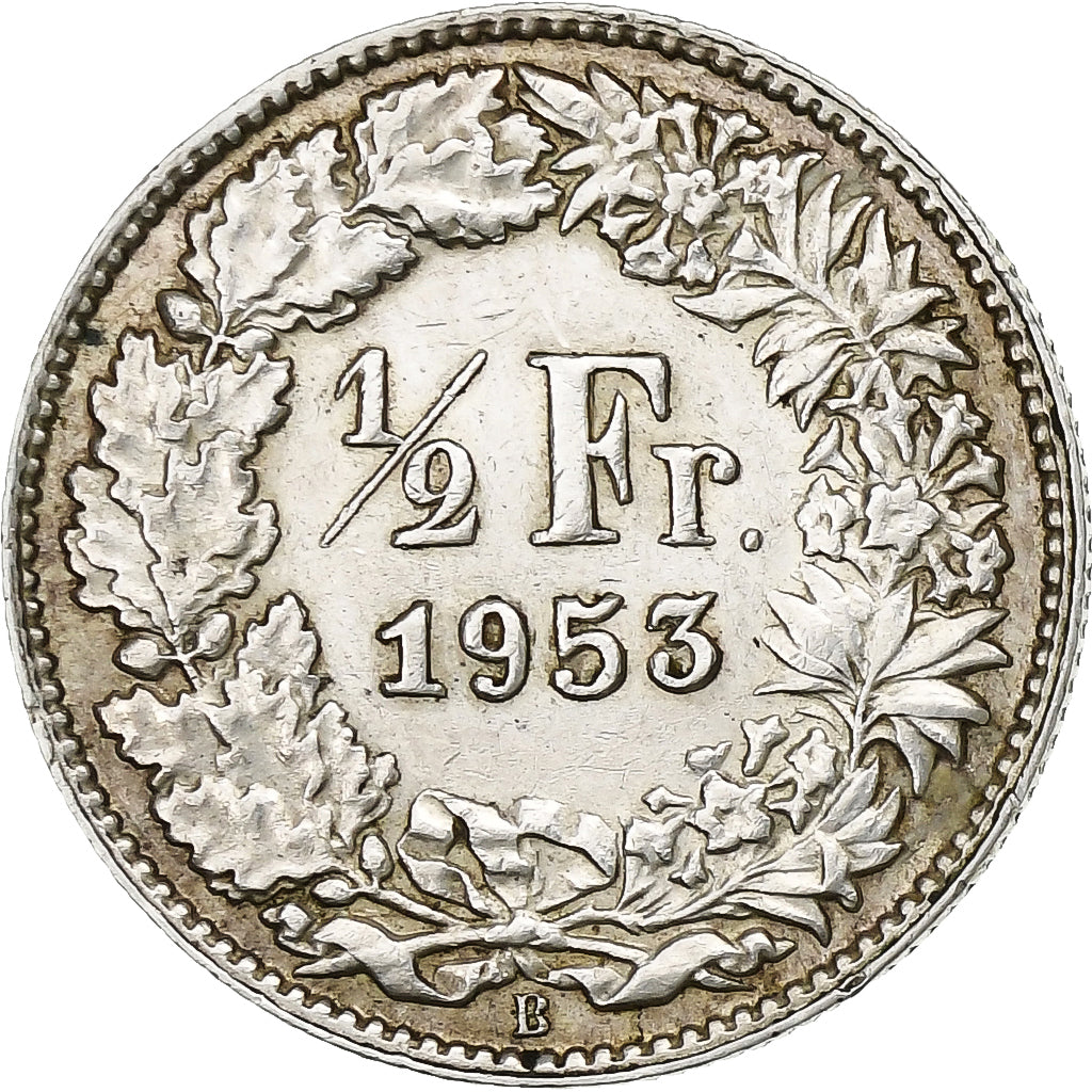 Switzerland, 1/2 Franc, 1953, Bern, Silver, AU(55-58), KM:23