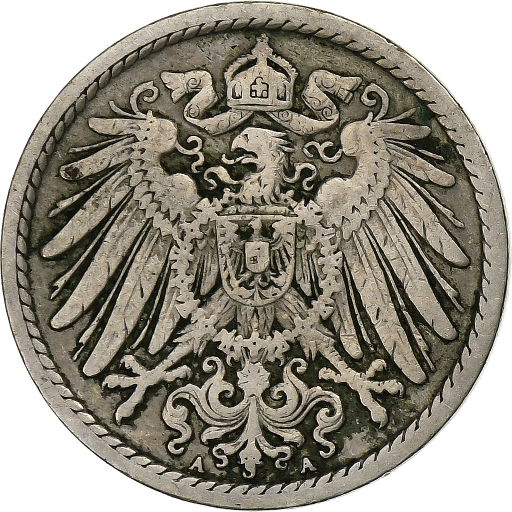 GERMANY - EMPIRE, Wilhelm I, 5 Pfennig, 1889, Berlin, Copper-nickel, EF(40-45)