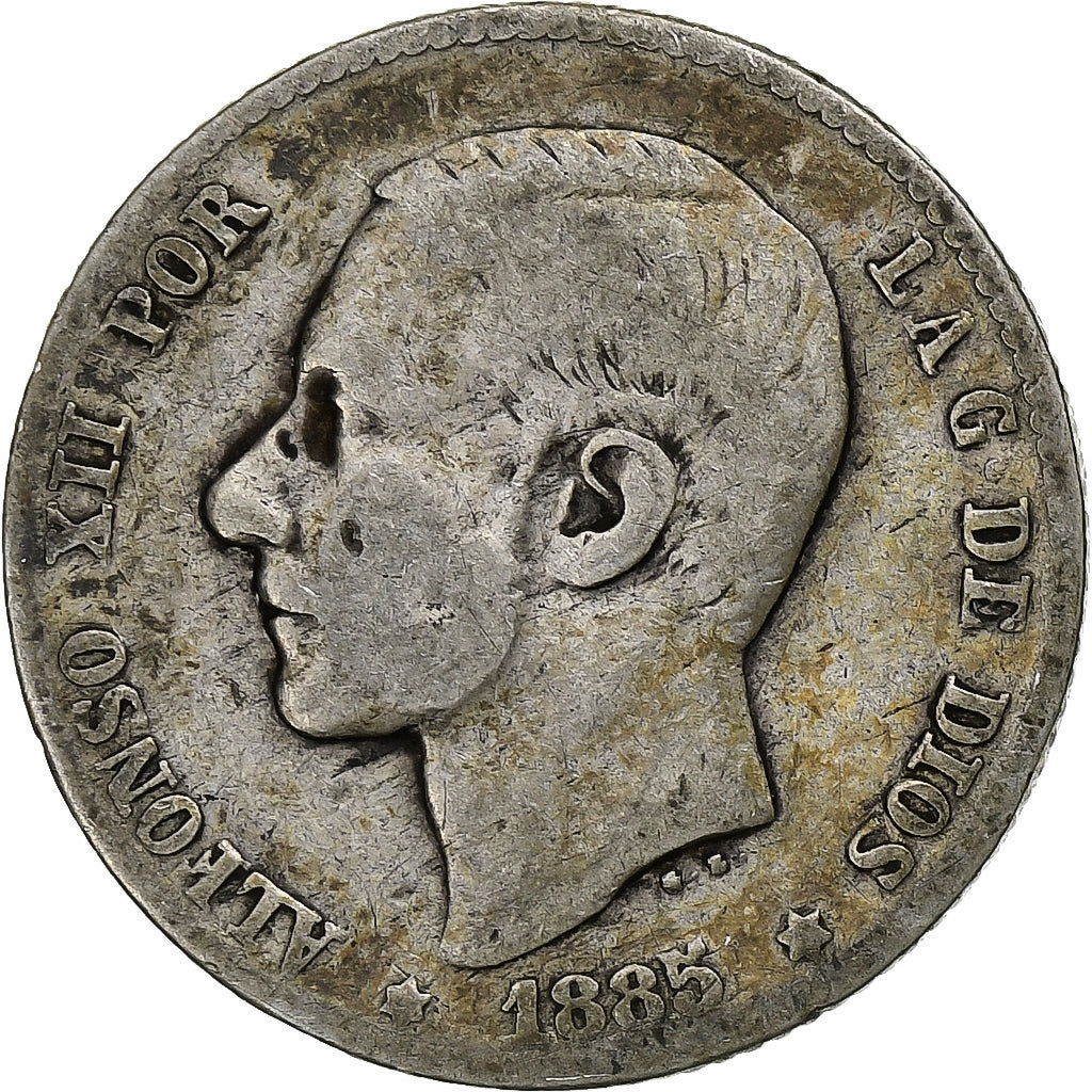 Hiszpania, Alfonso XII, Peseta, 1885, Madrid, Srebro, VF(20-25), KM:686