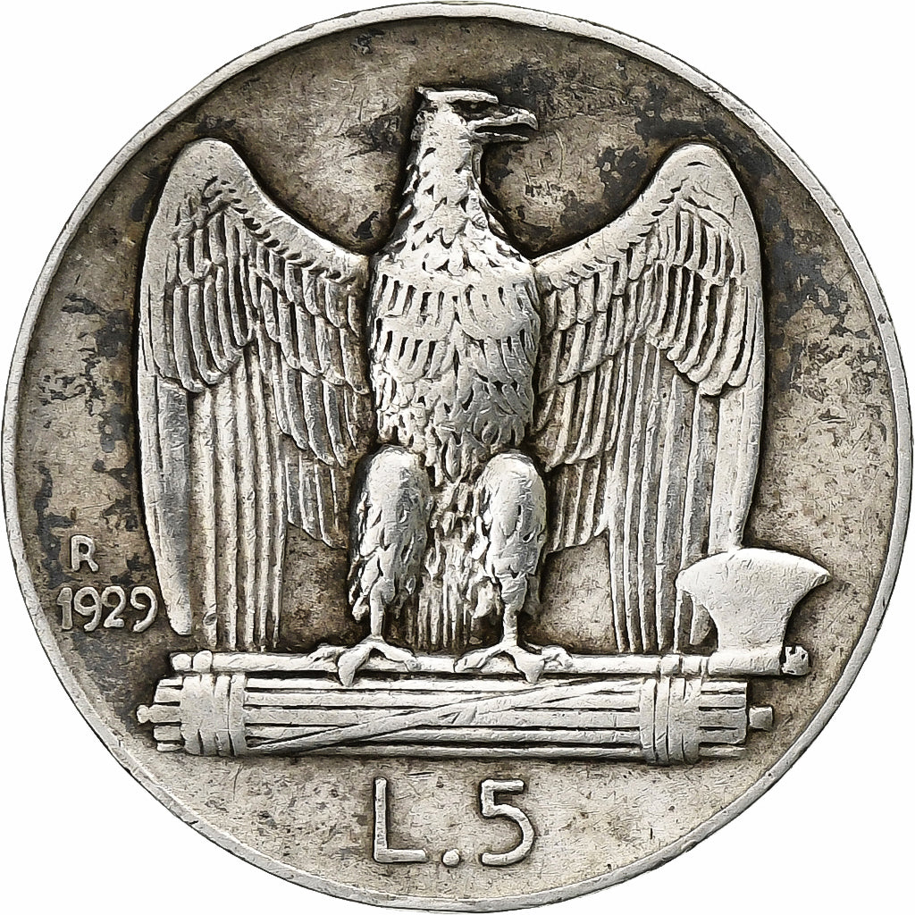 Italy, Vittorio Emanuele III, 5 Lire, 1929, Rome, Silver, AU(50-53), KM:67.2
