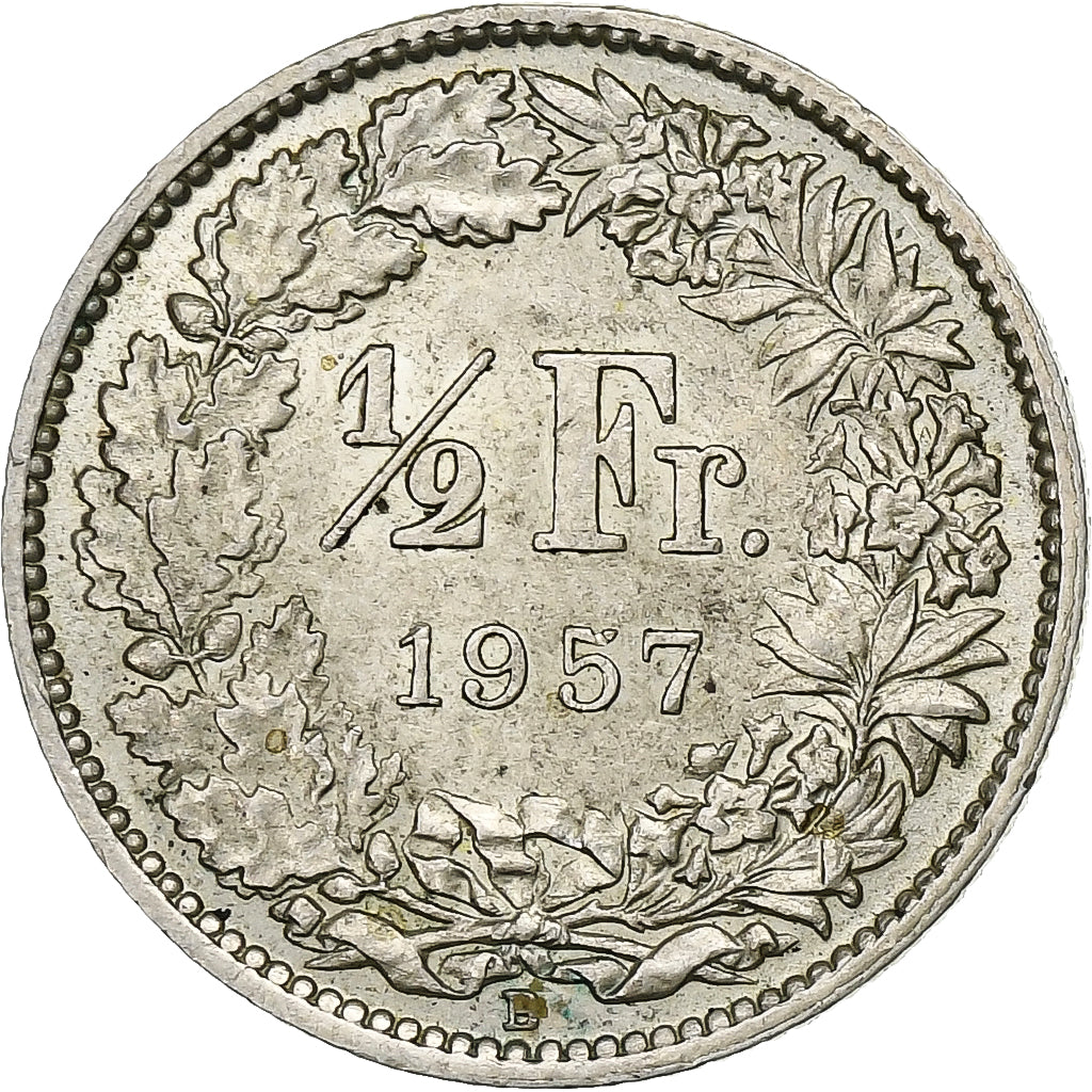 Switzerland, 1/2 Franc, 1957, Bern, Silver, EF(40-45), KM:23