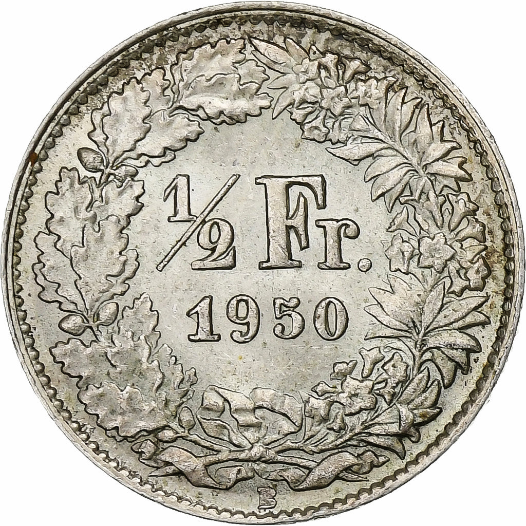 Switzerland, 1/2 Franc, 1950, Bern, Silver, AU(50-53), KM:23