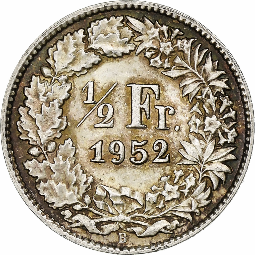 Switzerland, 1/2 Franc, 1952, Bern, Silver, EF(40-45), KM:23