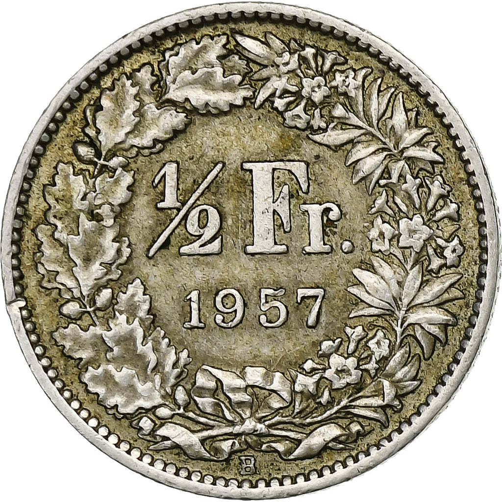 Switzerland, 1/2 Franc, 1957, Bern, Silver, AU(55-58), KM:23