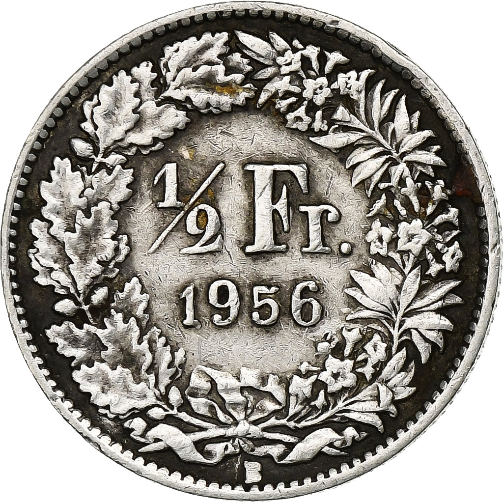 Switzerland, 1/2 Franc, 1956, Bern, Silver, AU(55-58), KM:23