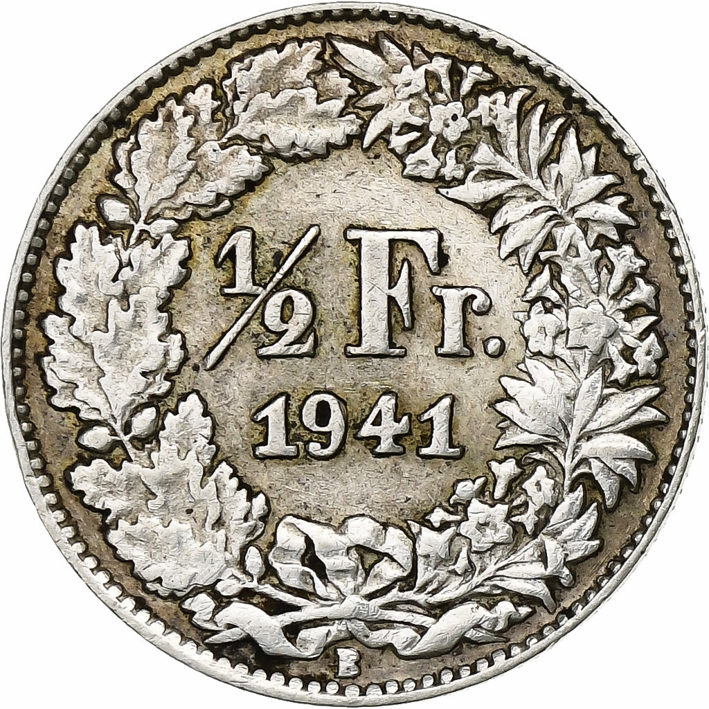 Switzerland, 1/2 Franc, 1941, Bern, Silver, AU(55-58), KM:23