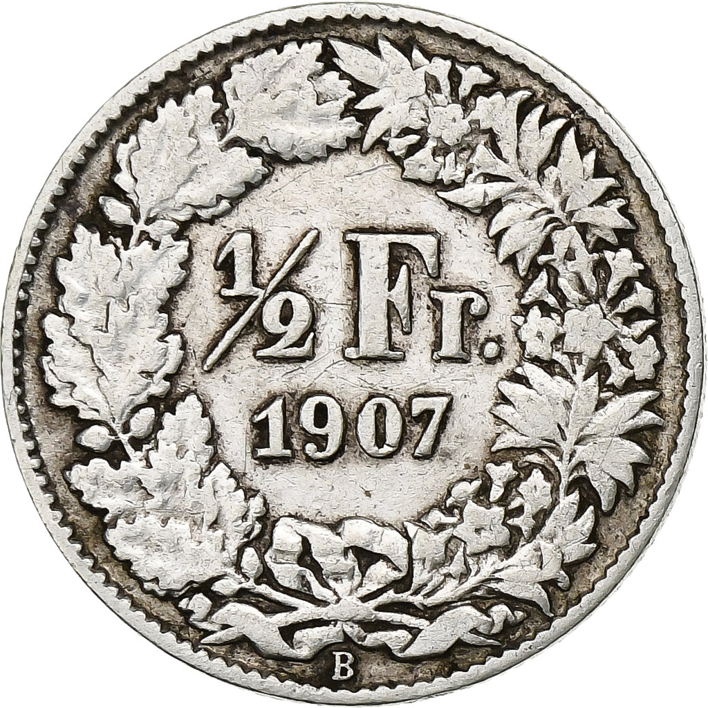 Suíça, 1/2 Franc, 1907, Bern, Prata, AU(50-53), KM:23