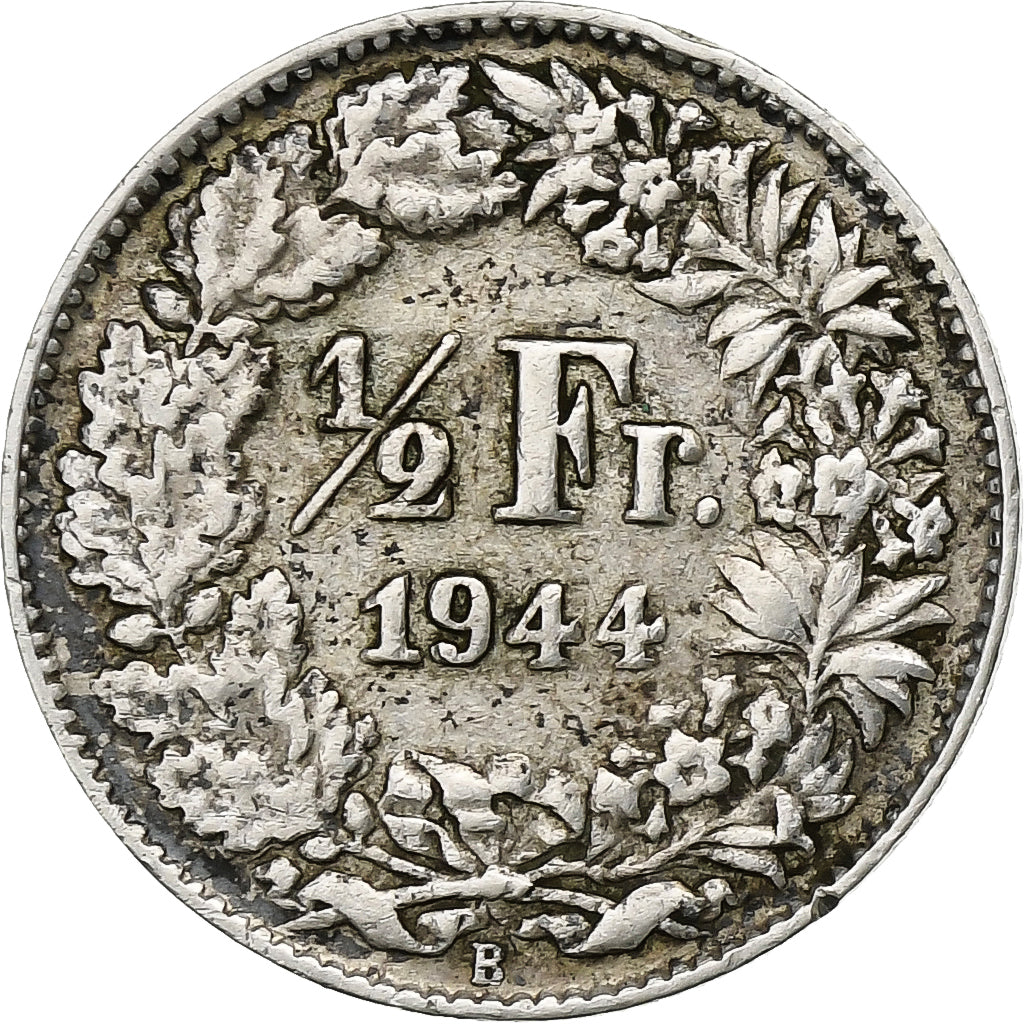 Switzerland, 1/2 Franc, 1944, Bern, Silver, AU(50-53), KM:23