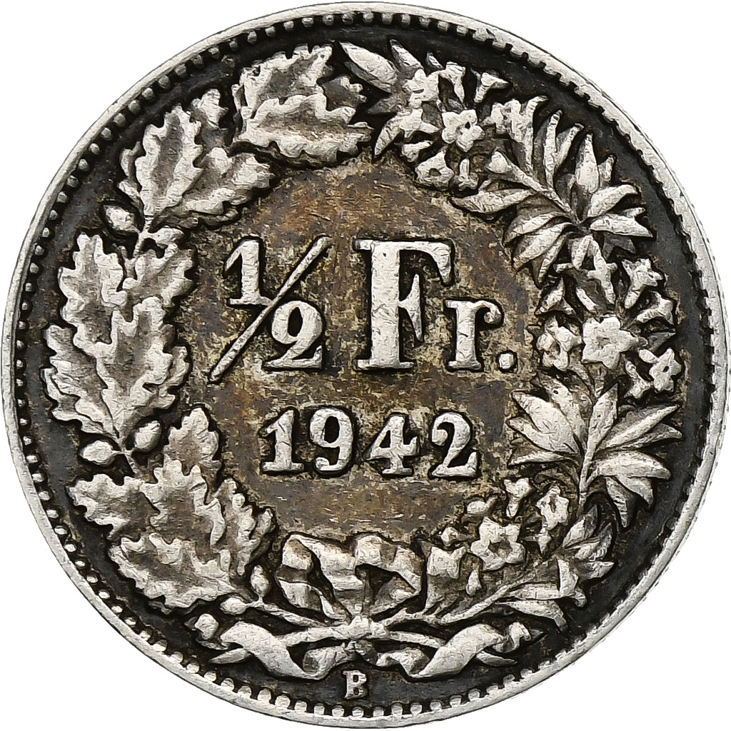 Switzerland, 1/2 Franc, 1942, Bern, Silver, EF(40-45), KM:23