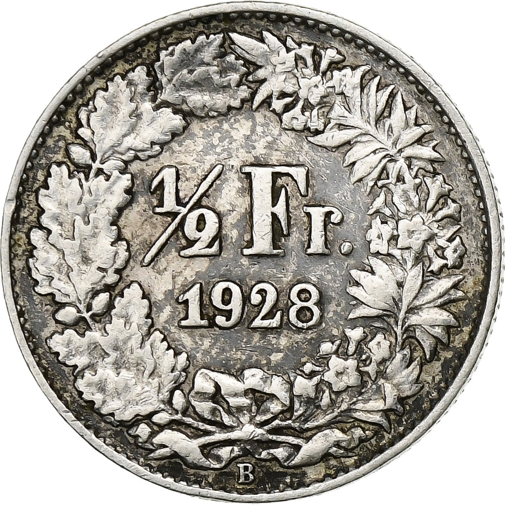 Switzerland, 1/2 Franc, 1928, Bern, Silver, AU(50-53), KM:23