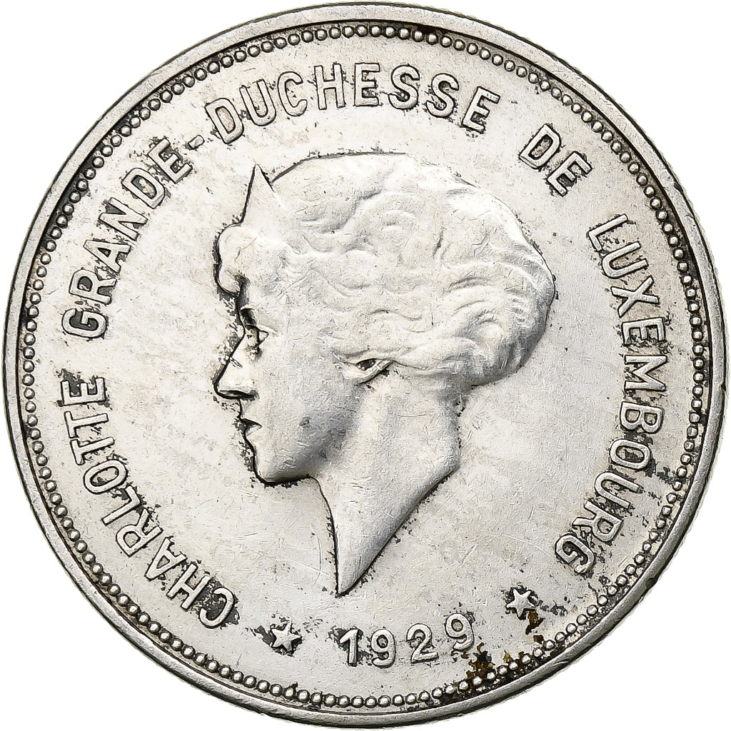 Luxembourg, Charlotte, 5 Francs, 1929, Silver, AU(50-53), KM:38