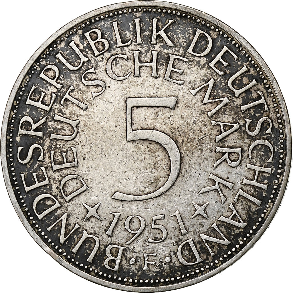République fédérale allemande, 5 Mark, 1951, Stuttgart, Argent, TTB+