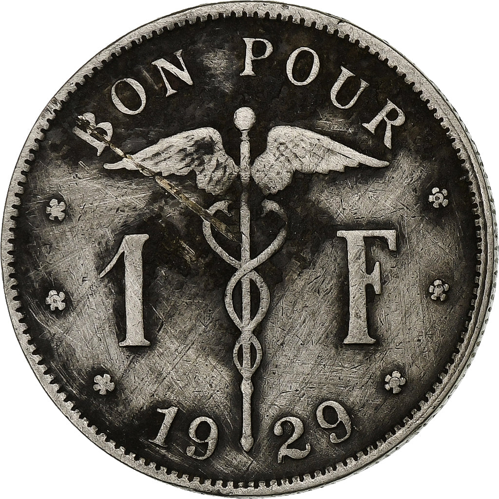 Belgium, Albert I, Franc, 1929, Brussels, Bon pour 1 Franc, Nickel, VF(30-35)