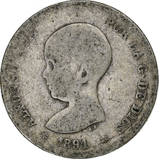 España, Alfonso XIII, Peseta, 1891, Madrid, Plata, BC, KM:691
