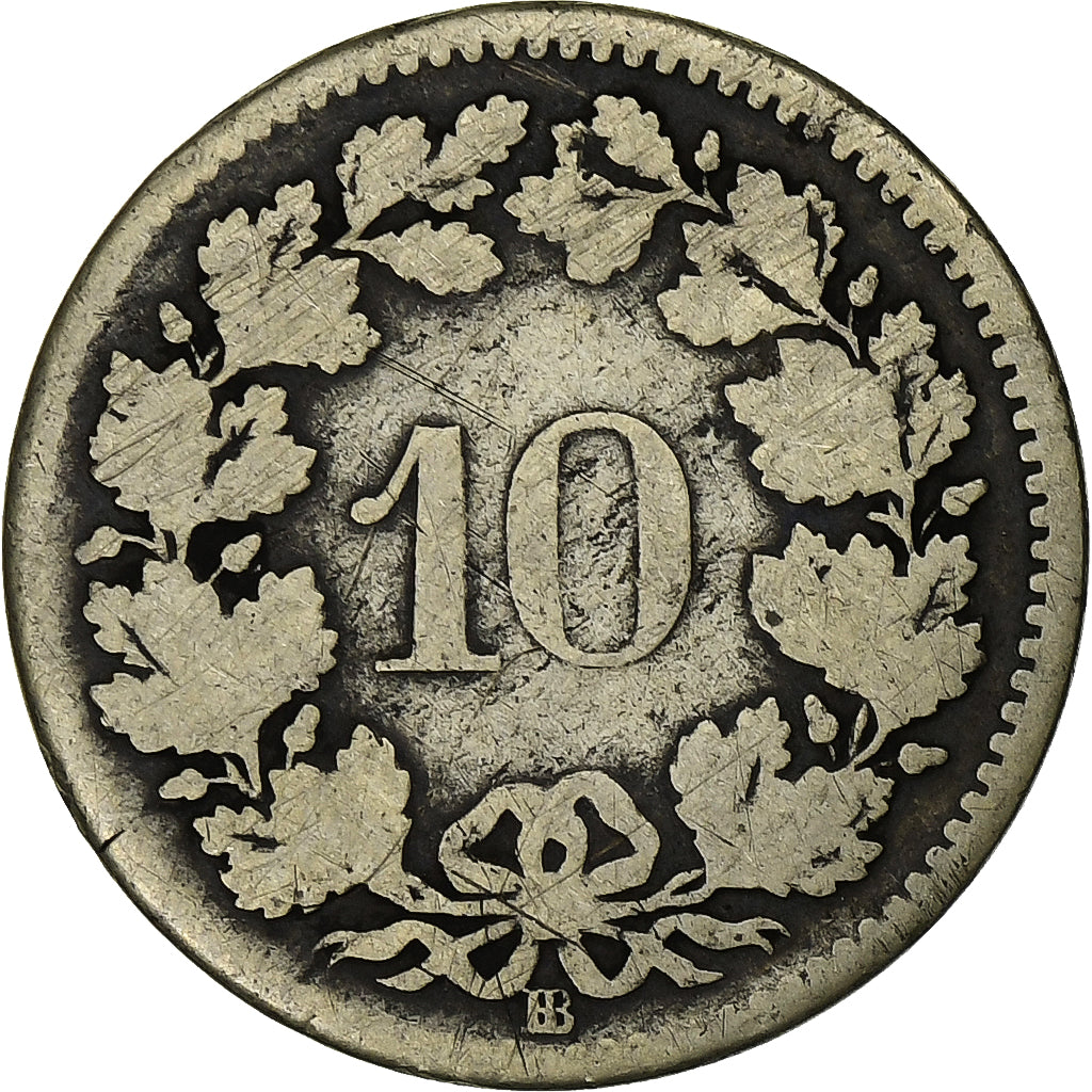 Schweiz, 10 Rappen, 1851, Strasbourg, Billon, S, KM:6