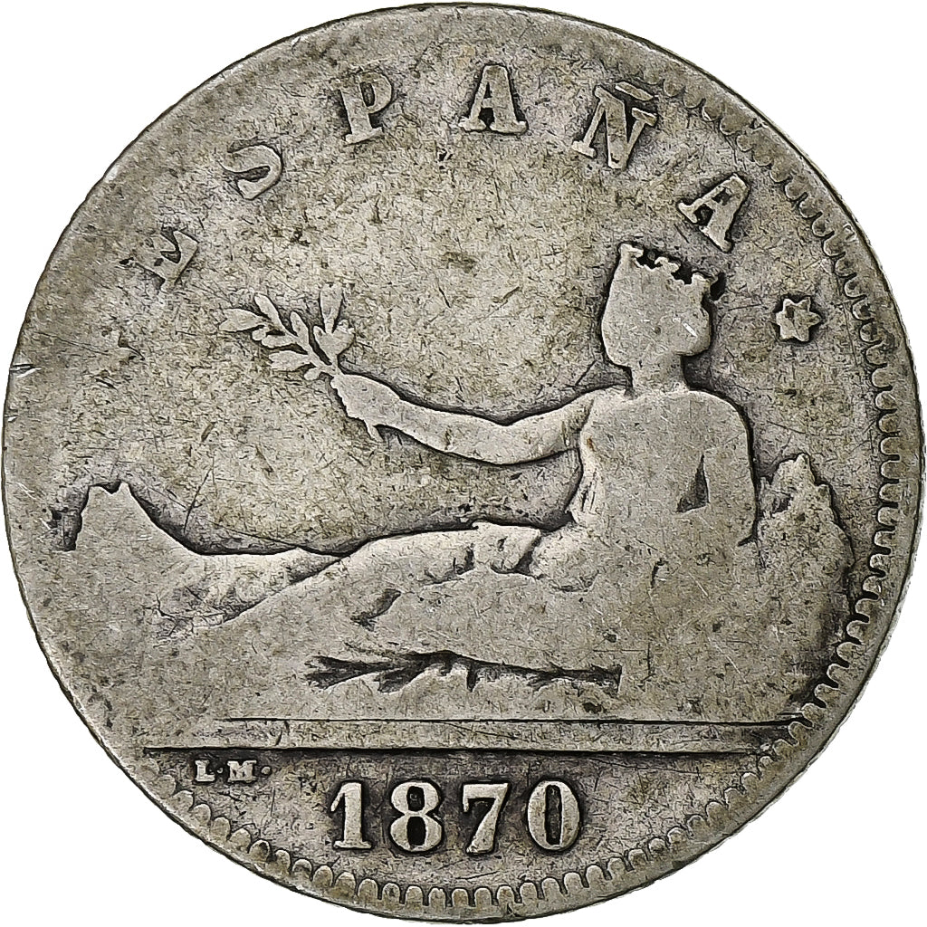 España, Peseta, 1870, Plata, BC