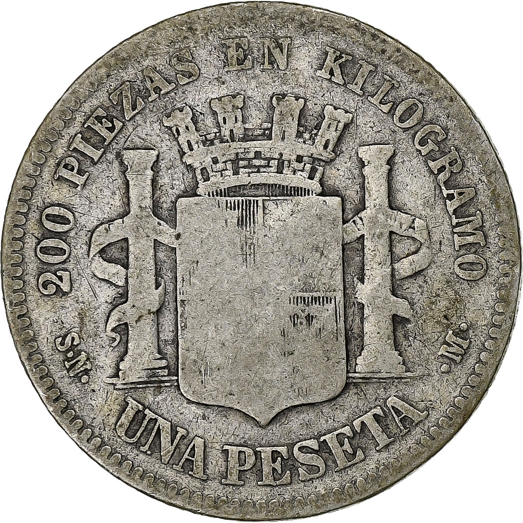 España, Peseta, 1870, Plata, BC