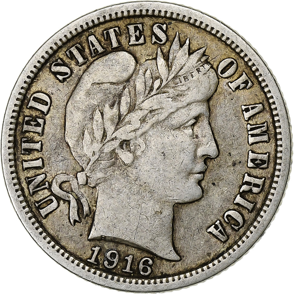 United States, Dime, Barber Dime, 1916, U.S. Mint, Silver, EF(40-45), KM:113